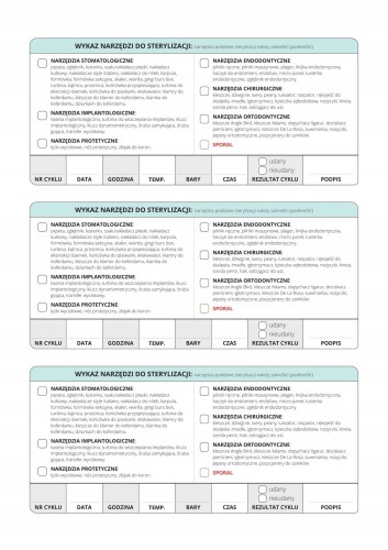 Książka monitoringu sterylizacji dla stomatologii