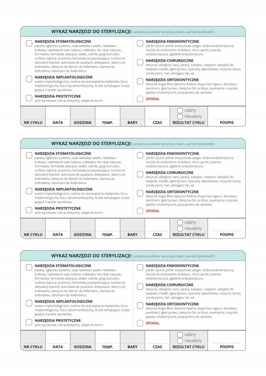 Książka monitoringu sterylizacji dla stomatologii