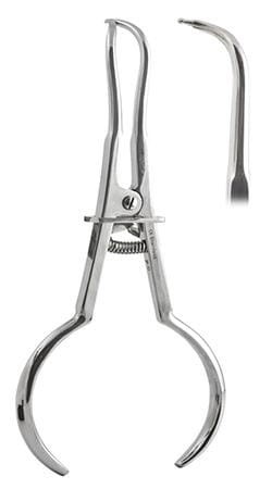 Kleszcze White do koferdamu – długość 17 cm, stal nierdzewna, ergonomiczne narzędzie stomatologiczne do zakładania klamer, widok z profilu z precyzyjnymi końcówkami.