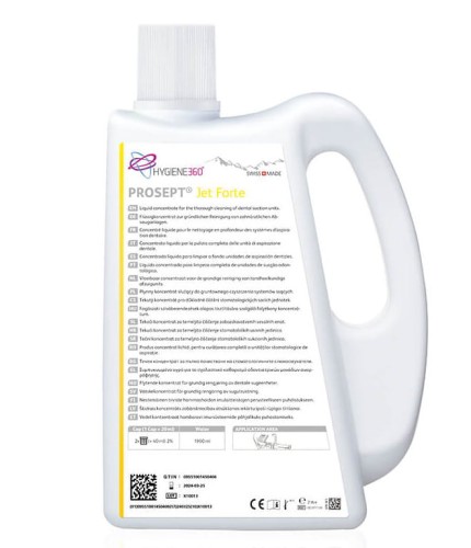 Butelka PROSEPT Jet Forte – koncentrat do czyszczenia systemów ssących i separatorów w gabinecie stomatologicznym