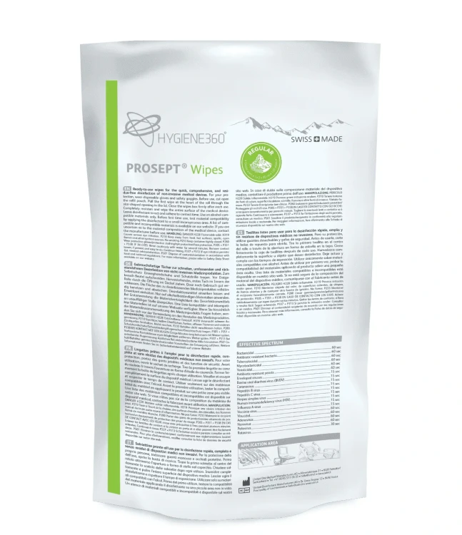 Opakowanie PROSEPT® Wipes – chusteczki do szybkiej dezynfekcji powierzchni w gabinetach medycznych i stomatologicznych