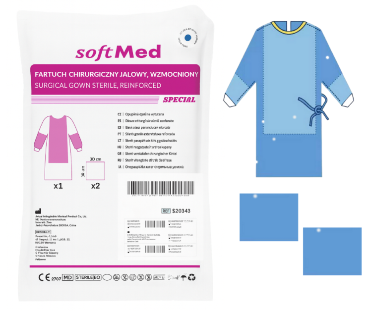 Fartuch chirurgiczny L jałowy, wzmocniony + 2 ręczniki 30cm/34cm