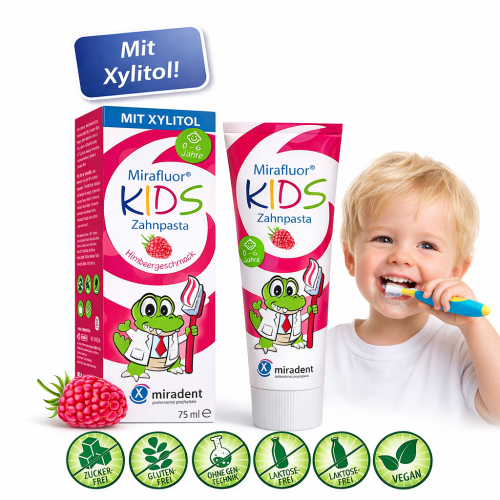 Pasta dla dzieci mirafluor kids, o smaku malinowym