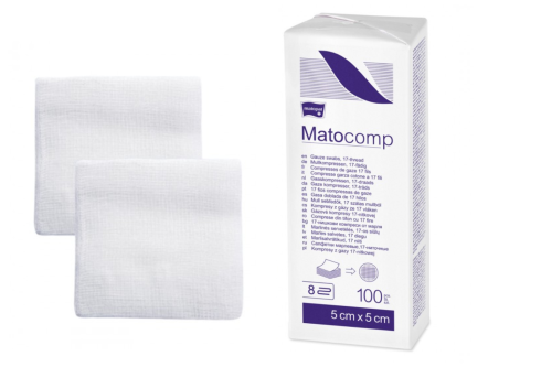 Kompresy 5cm x 5cm 100 szt. 17N/8W Niejałowe Matocomp