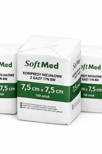 Kompresy 7,5cm x 7,5cm 100 szt. 17N/8W Niejałowe SOFTMED