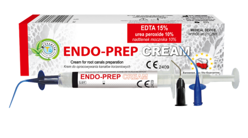 Strzykawka ENDO-PREP CREAM z preparatem do opracowywania kanałów korzeniowych oraz zestaw aplikatorów