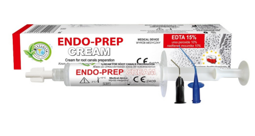 Strzykawka ENDO-PREP CREAM z preparatem do opracowywania kanałów korzeniowych oraz zestaw aplikatorów