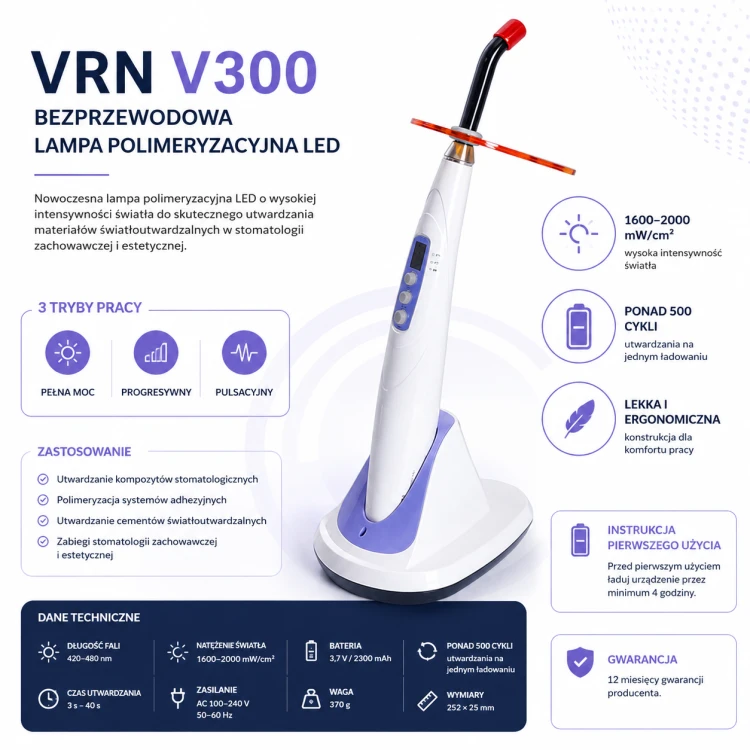 VRN V300 – Bezprzewodowa Lampa Polimeryzacyjna LED