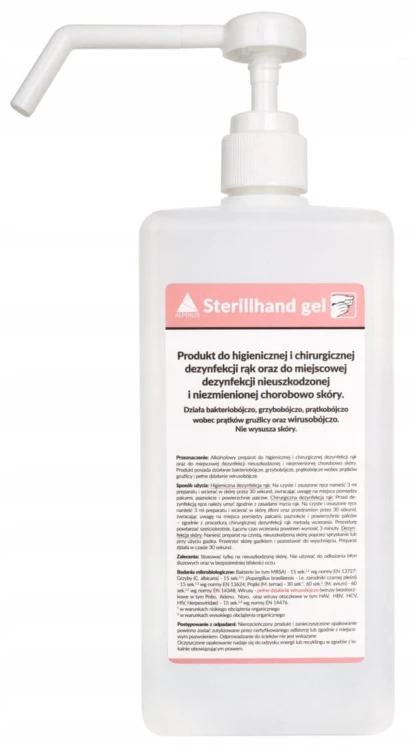 STERILLHAND GEL – żel do dezynfekcji rąk i skóry, alkoholowy preparat w butelce, skuteczny przeciw wirusom, bakteriom i grzybom