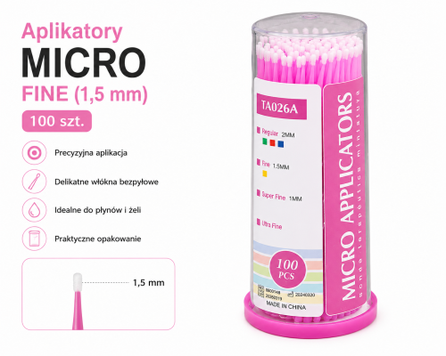 Aplikatory Micro 100 szt. FINE (1,5 mm) Różowy ZOGEAR