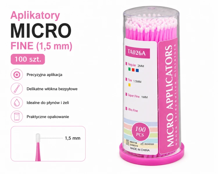 Aplikatory Micro 100 szt. FINE (1,5 mm) Różowy ZOGEAR