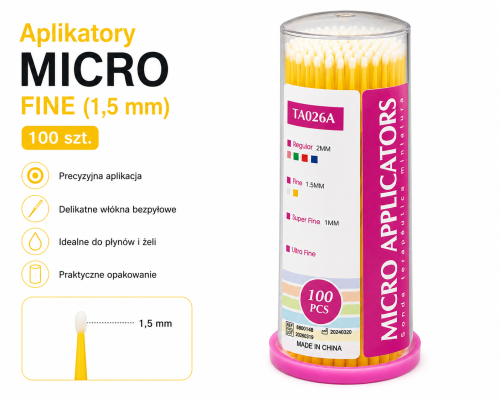 Aplikatory Micro 100 szt. FINE (1,5 mm) Żółty ZOGEAR