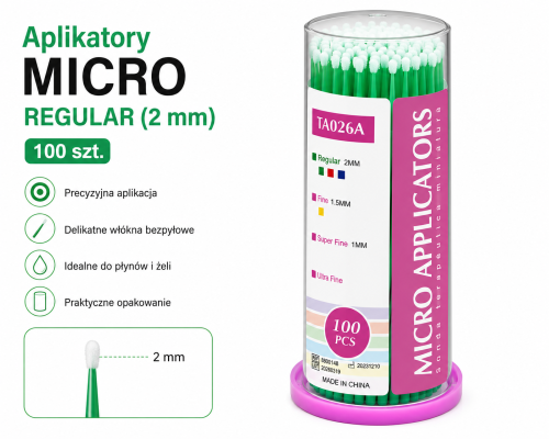 Aplikatory Micro 100 szt. REGULAR (2 mm) Zielony ZOGEAR