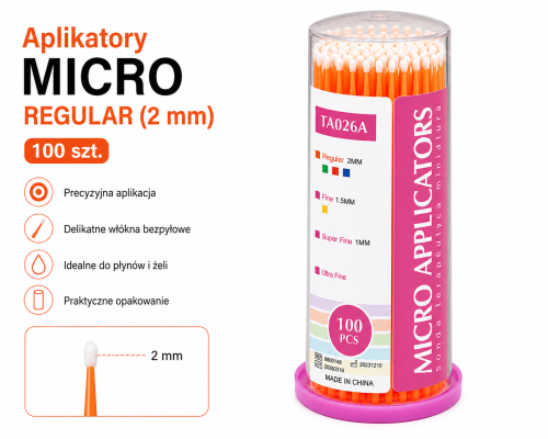 Aplikatory Micro 100 szt. REGULAR (2 mm) Orange ZOGEAR