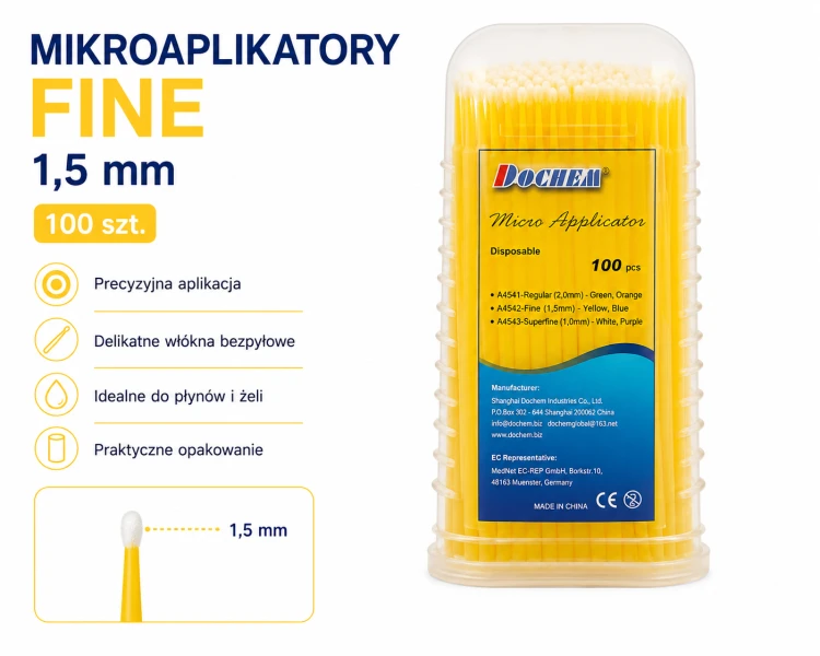Mikroaplikatory Fine 1,5 mm (op. 100 szt.) żółte