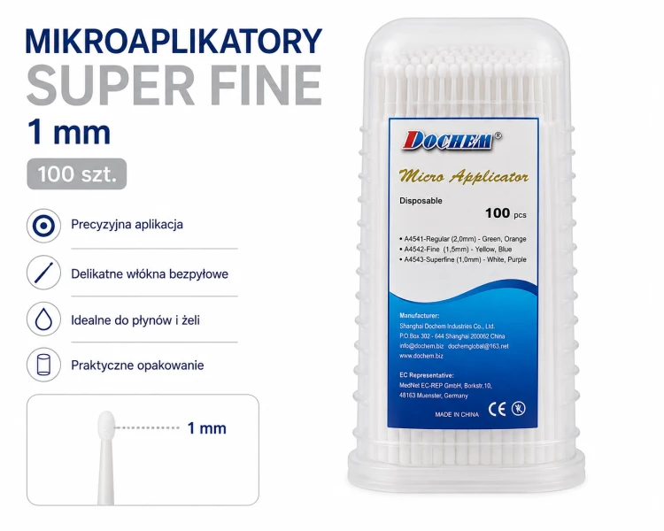 Mikroaplikatory Super Fine 1 mm (op. 100 szt.) białe