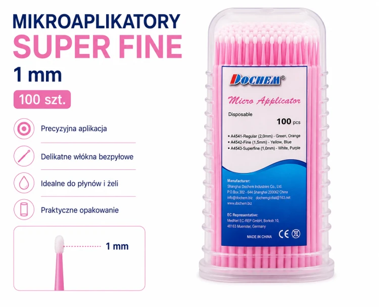 Mikroaplikatory Super Fine 1 mm (op. 100 szt.) różowe