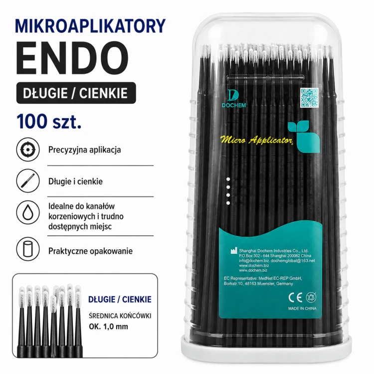 Mikroaplikatory ENDO (op. 100 szt.) czarne, długie/cienkie