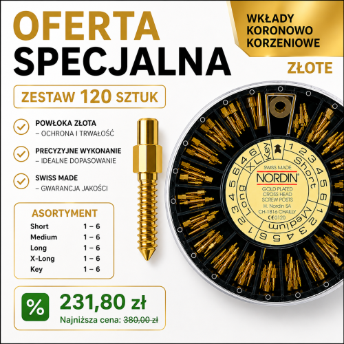 Wkłady koronowo korzeniowe pozłacane, asortyment 120 sztuk