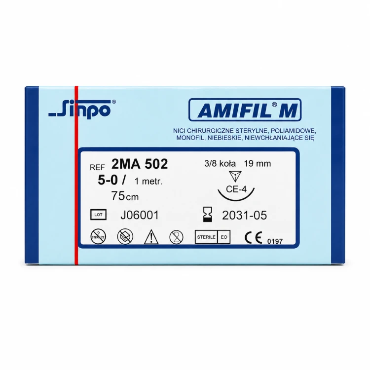 AMIFIL 2MA 502 | 5-0 | 19mm | 75 cm| 10 szt | Nici chirurgiczne |Niewchłanialne