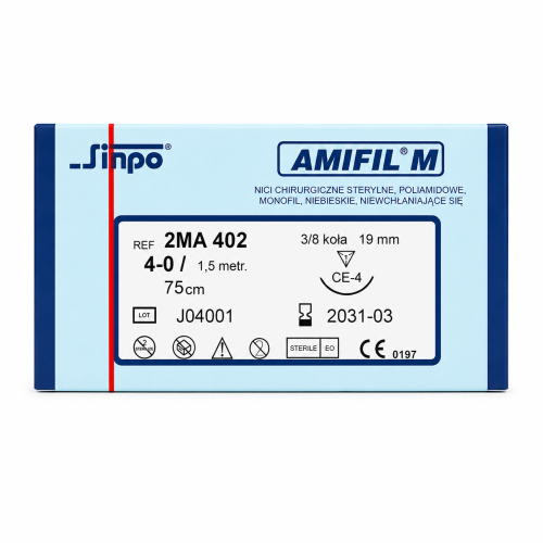 AMIFIL 2MA 402 | 4-0 | 19mm | 75 cm| 10 szt | Nici chirurgiczne |Niewchłanialne