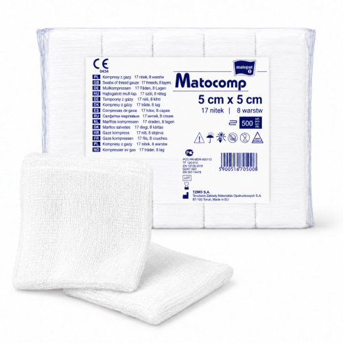 Kompresy 5cm x 5cm 500 szt. 17N/8W Niejałowe Matocomp