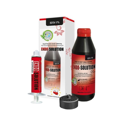 ENDO-SOLUTION – butelka z adapterem i dozownikiem, płyn z 17% EDTA do oczyszczania kanałów korzeniowych
