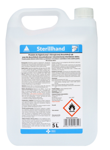 Butelka STERILLHAND – preparat do dezynfekcji rąk i skóry, alkoholowy środek o szybkim działaniu, bezpieczny dla skóry, do użytku medycznego