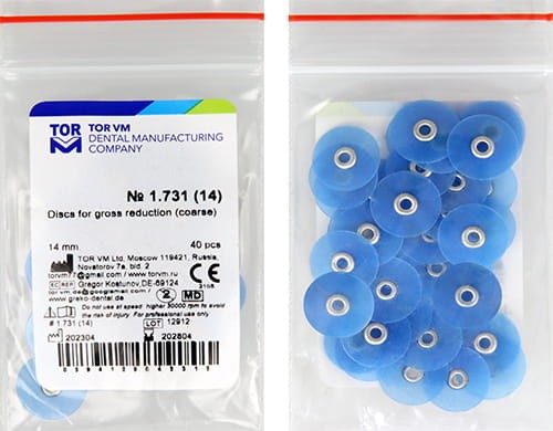 Krążki polerskie 14 mm -niebieskie Coarse (1.731) 40szt. TOR